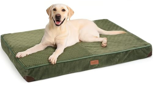 FUKUMARU Dog Bed, Plush Corduroy Orthopedic Dog Beds with Washable Cover, Large Waterproof Dogs Bed for Crate, Egg Crate Foam Support Pet Mat, Cozy Pet Bed Mat with Anti-Slip Bottom, Green