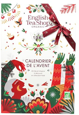 English Tea Shop - Calendrier de l'Avent thé et infusions biologiques - 25 sachets pyramides à découvrir dans chaque case - Livre Arbre de Noël