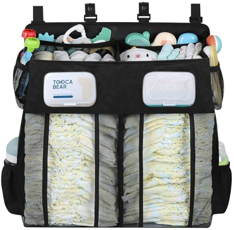 Accmor Changing Table Diaper Organizer, Hanging Diaper Caddy Organizer Stacker for Cribs Changing Table Playard Wall Baby Essentials Storage, Black