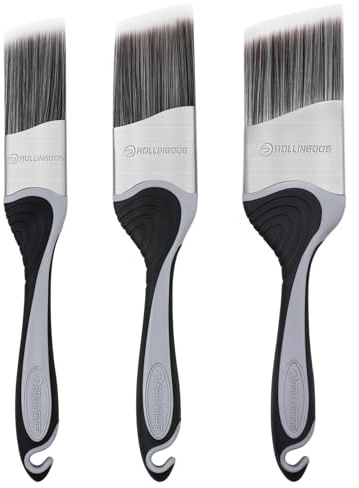 ROLLINGDOG Set di 3 pennelli da taglio con ghiera ovale, pennello professionale per bordi angolati, per telai di finestre, finiture, angoli, battiscopa, soffitto (3,8 cm, 5,1 cm, 6,3 cm)