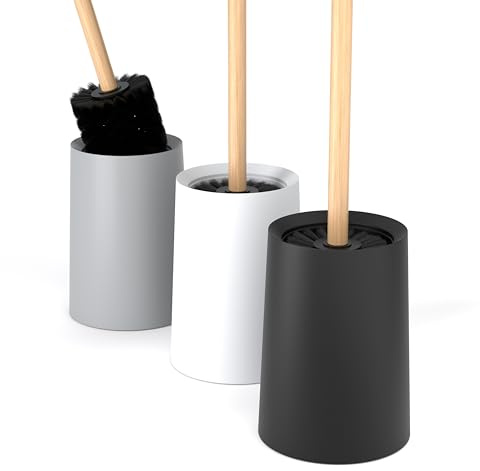 SAVEGA – Escobilla de baño con Mango de bambú y cerdas de Nailon – Cepillo WC XL 46 cm – Set Elegante con Soporte de plástico – Accesorio Moderno de baño (Negro)