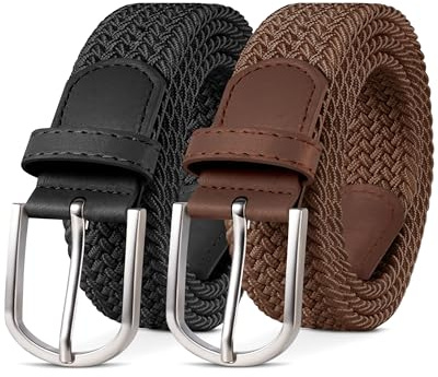 YOUCHAN 2er-Pack Gürtel für Damen und Herren Gürtel Elastische Flechtgürtel 3,3 cm Stretchgürtel mit Verstellbarer Dehnbarer Stoffgürtel Unisex Schwarz + Kaffeebraun 100 cm
