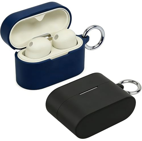 [2-pack] easyBee fodral kompatibelt med Sony WF-1000XM6 [2 karbinhake], flytande silikonfodral stötsäkert skyddande fodral hörlursväska – svart och blå