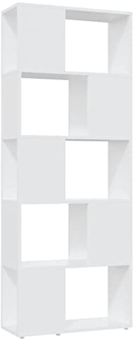 Mhdvray Libreria bianca, 60 x 24 x 155 cm, in legno, divisorio con scomparti aperti, per soggiorno e ufficio, moderna decorazione per libri e documenti