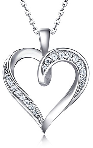 Billie Bijoux Silver Love Heart Necklace 925 Sterling Silver Platinum Plated Round CZ Woman's Jewelry Gifts for Women