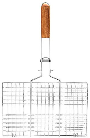 Grillkorg, grillnätgrill Net Professionell grillgrill fiskklämma med trähandtag f黵fisk, grönsaker黶e, biff och många andra livsmedel
