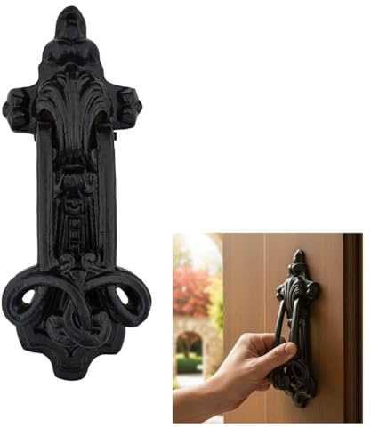 Sakega Mystic Colonial - Aldaba antigua con recubrimiento en polvo negro para puerta delantera, hecha artesanalmente
