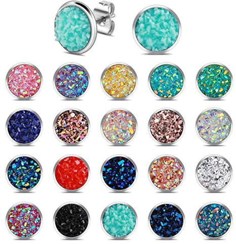 20 Paar Ohrstecker Set Runde Druzy Edelstahl Ohrstecker Schmuck Boho Statement Ohrringe Modeschmuck Earrings Set Mädchen