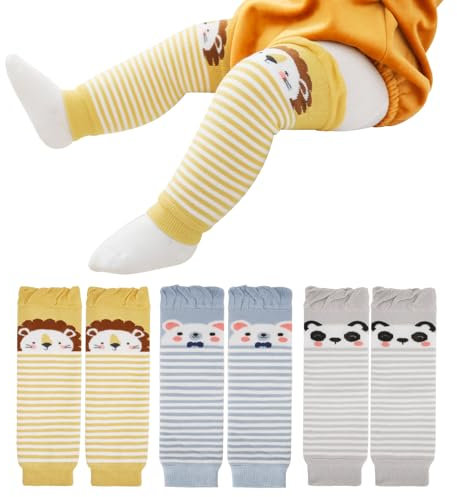 XEPST Packung mit 3 Kleinkind Baby Beinwärmer, niedliches Tiermuster Unisex Beinwärmer Kniestrümpfe Baby Knieschützer Beinärmel Leggings für Babykinder Kleinkinder Jungen 0-3 Jahre, Einheitsgröße