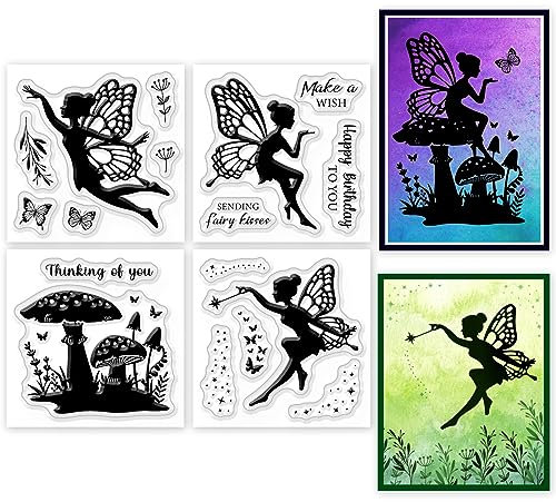 GLOBLELAND 4Pcs Fairy Mini Clear Stamps for DIY Scrapbooking Elves Mini Silicone Clear Stamp Seals Transparent Stamps for Cards Making Photo Album Journal Home Decoration