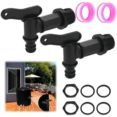 2 rubinetti di scarico (3/4), rubinetto di ricambio in plastica, rubinetto per serbatoio dell'acqua piovana, rubinetto di scarico per serbatoio di pioggia, 2, rondelle × 2, rondelle × 2, nastro di