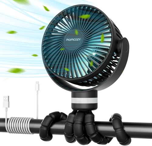 momcozy 8000mAh Ventilador Portátil para Cochecito, Batería de Duración 27H, 360°Rotación,4 Velocidade, Luz de Noche, Ventilador Silla de Paseo Recargable USB,Viajes, Dormitorio (negro claro)