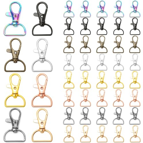 48 Piezas Giratorio Llaveros con Mosquetón, Llavero Langosta (Ancho interior 20 mm) Anillo con Hendidura en D para Cordel, Joyas, Carteras/Bolso, Clips de Cordón, Cadenas de Cachorros