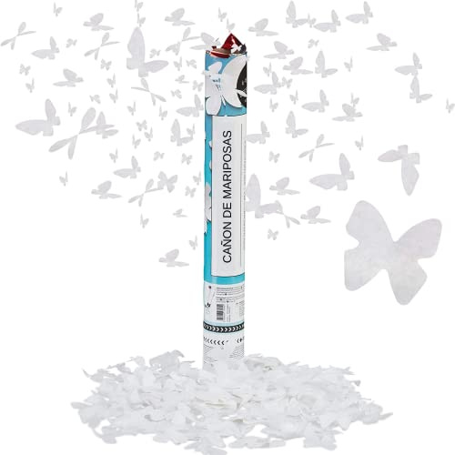 KROWN - 2 Cañones de Mariposas Blancas, Confetti, Bodas y Aniversarios, Papel-Cartón, 40 cm, Blanco, Detalles y Regalos Bodas, Comuniones, Cumpleaños, Bautizos