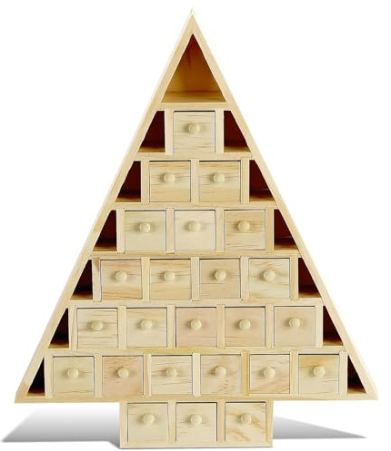 Geetery Advent calendars diy Wooden 2026 Christmas Countdown Calendar 14.17 Inch Christmas Tree Shape with 24 Removable Day Drawers Paint Your Own Calendar for Kids Xmas Decor