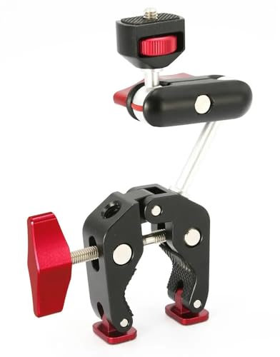 REFLEX CAMERA Super Clamp & Magic Arm Mount with Double Ball Head, 2kg Load Capacity, 1/4 & 3/8 Screw, Adjustable for Monitors, LED Lights, Mics, Smartphone, Gopro - Flexible & Durable