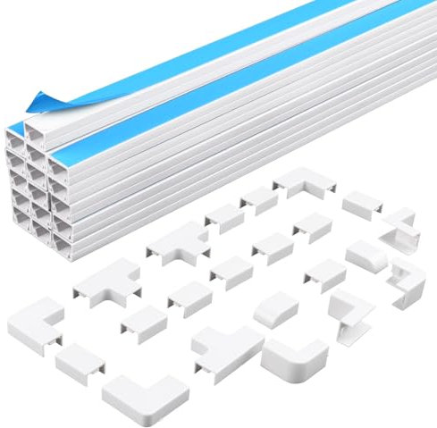 RtottiM 16 Pezzi Canalina Passacavi Adesiva, Canaline Per Impianti Elettrici, Canalina Per Cavi TV, Canalina Passacavi Muro, Nascondi Cavi TV, Coprifili (400 x 15 x 10 mm)