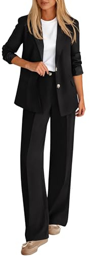 KIRUNDO Womens Suits 2 Piece Set Business Casual Blazer Jacket Wide Leg Dress Pants Suits Professional Work Office Outfits(Black, Small)
