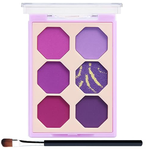 Eyeshadow Palette, 6 Shades Purple Pink Tones, Long Lasting Waterproof Makeup, Matte & Shimmer Eye Shadow, Highly Pigmented, Long-Lasting, with Brush