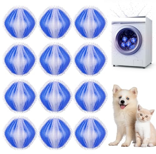 Tierhaarentferner für Waschmaschine, 12 Stück Wiederverwendbare Fusselbälle Waschmaschine Effektiver Haarfänger gegen Hundehaare & Katzenhaare (Blau)
