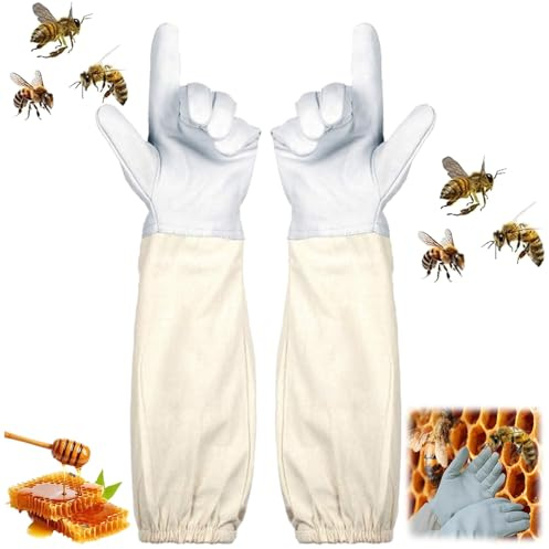 Seutmrou Guanti da apicoltore in pelle di capra, guanti da apicoltore, resistenti alla puntura, guanti protettivi, accessori per apicoltore, adatti per uomini e donne, con tute per apicoltori