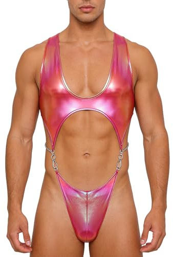 Zaldita Men Bodybuilding Suit Stretch Tight Sleeveless One-piece Swimsuit Jockstraps Leotard Gay Singlet Pink L
