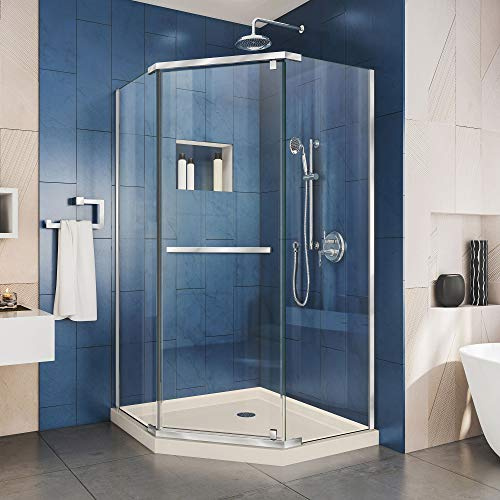 DreamLine Prism 40 in. x 74 3/4 in. Frameless Neo-Angle Pivot Shower Enclosure in Chrome with Biscuit Base Kit, DL-6032-22-01
