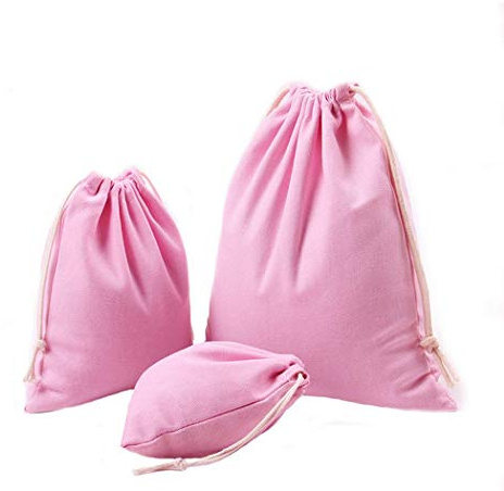 abaria 3 pz Sacchetto Coulisse Cotone, piccolo Organizer Borsa per Giocattoli, Valigia Bambini, Abbigliamento per neonati, Rosa