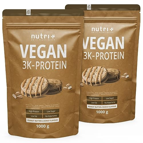 Veganes Eiweißpulver Erdnussbutter Cookie 2 kg - 80% Eiweiß - 3k-Proteinpulver Peanutbutter Cookies - Protein Pulver 2000g ohne Milch & Lactose - Nutri + Vegan Protein