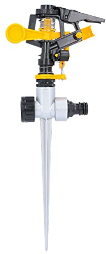TOUGH MASTER Impulse Oscillating Sprinkler Heavy Duty Impulse 450m² Coverage Metal Spike Sprinkler System for Outdoor Garden Lawn and Plants 360 Rotating For Even Water Distribution, Black & Yellow