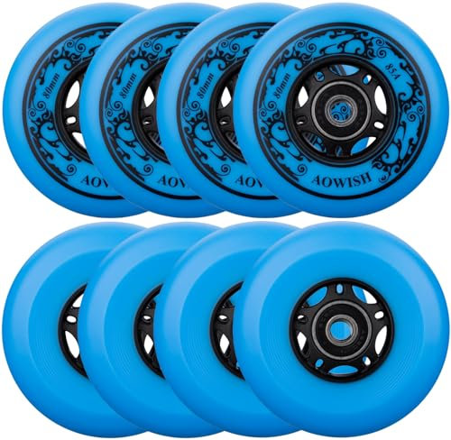AOWISH 8-Pack Inline Skate Wheels, 80mm 76mm 72mm, 85A (Blue, 80mm)