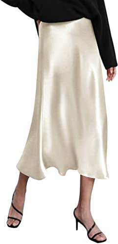 Zeagoo Silk Skirts for Women Midi High Waisted Skirt Elegant Satin Skirts Fall