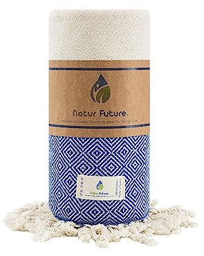 NATUR FUTURE Strandtuch Baumwolle Groß XXL Badetuch Handtuch Duschtuch Badehandtuch Hamamtuch Stranthandtuch Sporttuch Sarong Pareo Yoga Fouta Decke Saunatuch Spa (Blau, Diamant 100 x 180 cm)