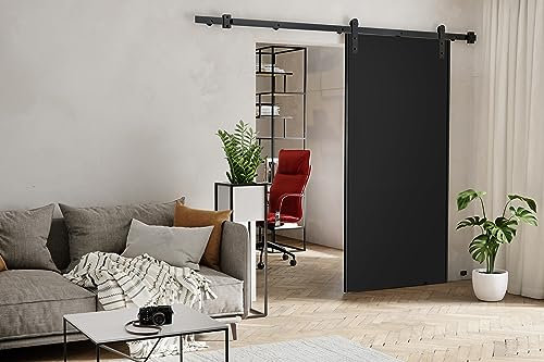 KIER FURNITURE AURA Schiebetüren – Schiebetür Komplettset Schiene Komplettset Mit Tür – Zimmertüren Mit Zarge Komplett - B66xH205xT1,6 cm - Schwarz