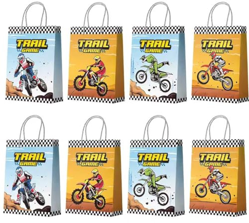 Sacchetti di Carta per Feste Moto, 24pz Sacchetti da Motocross con Manici,Sacchetti Regalo in Carta Kraft per Compleanno per Motocross Bomboniere Compleanno