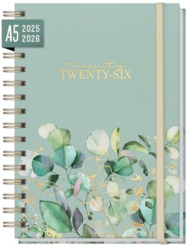 Agenda settimanale 2025 2026 “Minty Leaves” per 18 mesi (25 luglio - 26 dicembre) nelle lingue: EN/FR/IT/ES - sostenibile e rispettosa del clima