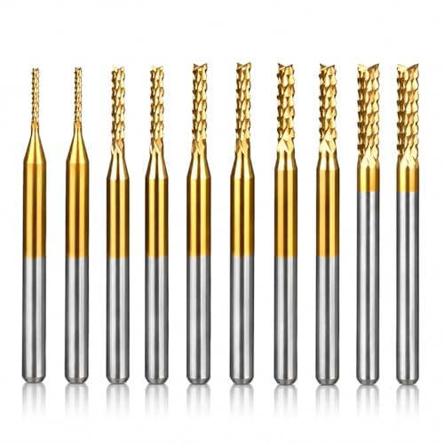 VOBOR 10pcs Fresas de Extremo de Carburo 1-3mm, Titanio Capa 1.0mm 1.5mm 2.0mm 2.5mm 3.0mm Fresas CNC para PCB Acrílico Madera Aluminio Metal