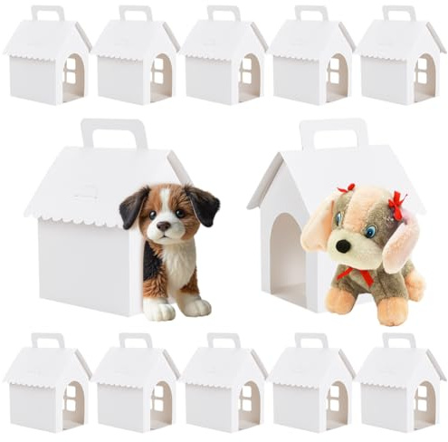 BENECREAT 30 Packs Dog Party Favors Boxes, 10x12x18cm/3.9x4.7x7 Inch Dog House Boxes with Square Window for Puppy Adoption Birthday Party Decorations, White