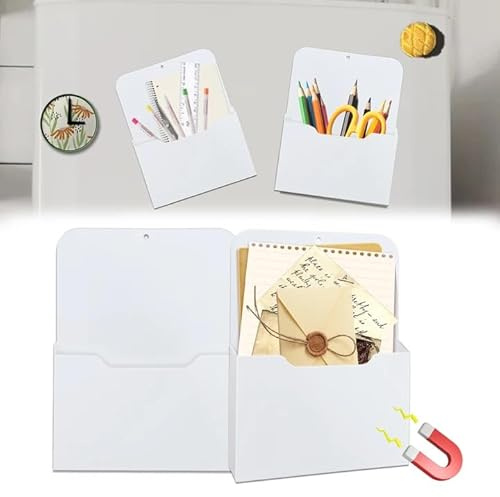 2 stycken magnetiska filhållare, A4-dokumenthållare kontorsmaterial förvaring magnetisk pennhållare dokumenthållare för whiteboards, kylskåp, hem (vit)
