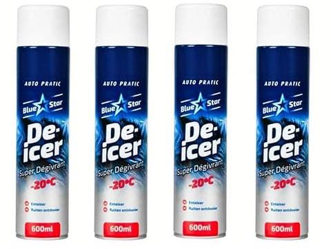 Blue Star Car De-Icer 600 ml – Rapid Frost & Ice Melting Spray, Effective up to -20°C, Pack of 4, Winter Windshield & Window Defrost Solution