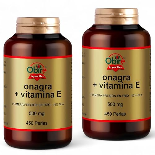 Obire Aceite de Onagra - Pack Ahorro 2 x 450 Cápsulas de 2000mg - Con Ácido Gamma-Linolénico y Vitamina E - Para Alergias, Circulación, Memoria y Síndrome Premenstrual