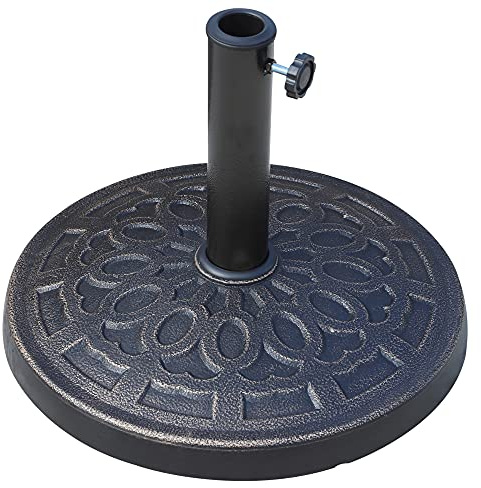 Outsunny Base para Sombrilla de Jardín Peso Neto 12 kg Soporte de Parasol Redondo de Resina para Postes de 38mm/48mm para Terraza Patio Exterior Ø44x34 cm Bronce