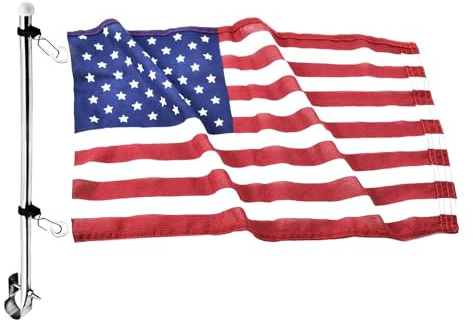 MARINE CITY 304 Stainless Steel Rail Mount Flag Staff Pole with Adjustable Clamps and 12x18 Inches US Flag, Bright Polished Attractive Finish, Ideal for Marines, Boats, Yachts