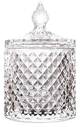 Rainie Love Home Basic Food Storage Organization Set-Crystal Diamond Faceted Jar With Crystal Lid,Suitable as A Candy Dish,Cookie Tin,Biscuit Barrel,Decorative Candy Jar (Transparent, 16 oz)