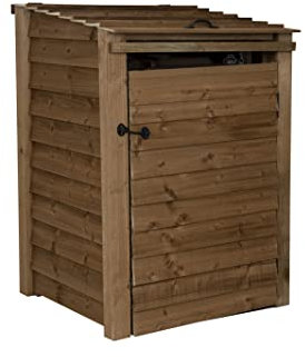 Wheelie bin storage pressure treated garden recycling store lid shed outdoor trash cover (Single, Without recycling shelf, Brown)