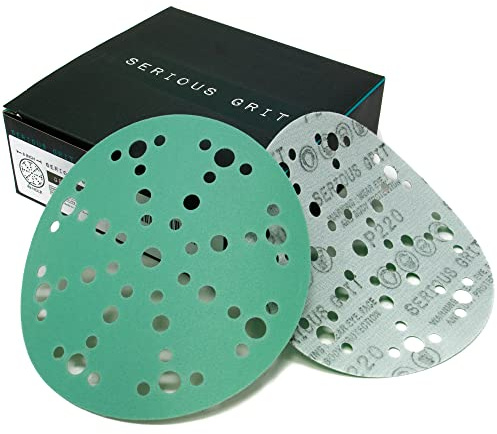 Serious Grit - 6-Inch 49-Hole 220 Grit Sanding Discs - Heavy-Duty Hook & Loop Film Discs - Sandpaper for Random Orbital Sanders - 50 Pack Box