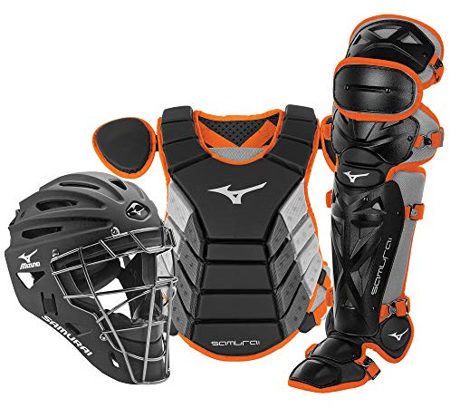 Mizuno Samurai Adult Baseball Boxed Catcher's Gear Set , Black-Orange, 16 Men's Adult
