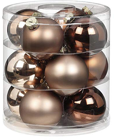 MAGIC Weihnachtskugeln Glas 8cm 12 STK. Christbaumkugeln Farbe: Elegant Lounge (Schokolade braun)
