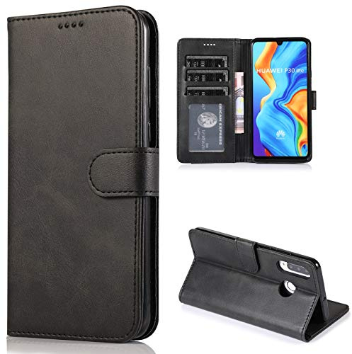 CTIUYA Coque pour Huawei P30 Lite, Étui Flip Case en Cuir Portefeuille Coque à Rabat Housse avec Porte Carte Magnétique Antichoc Protection Complète Etui pour Huawei P30 Lite,Noir