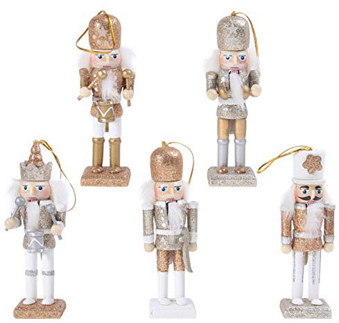 VALICLUD 5 Stücke Weihnachten Nussknacker Figuren Puppe Baumschmuck Soldaten Holz Dekofigur Weihnachtsfiguren Holzfiguren Tischdeko Weihnachtsbaum Anhänger Ornamente Xmas Deko